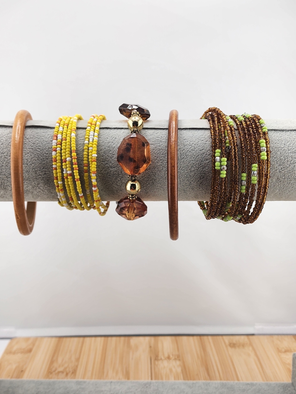 Vintage Boho Stacking Bracelet Lot  Set of 5 | Wood Acrylic Metal 0661